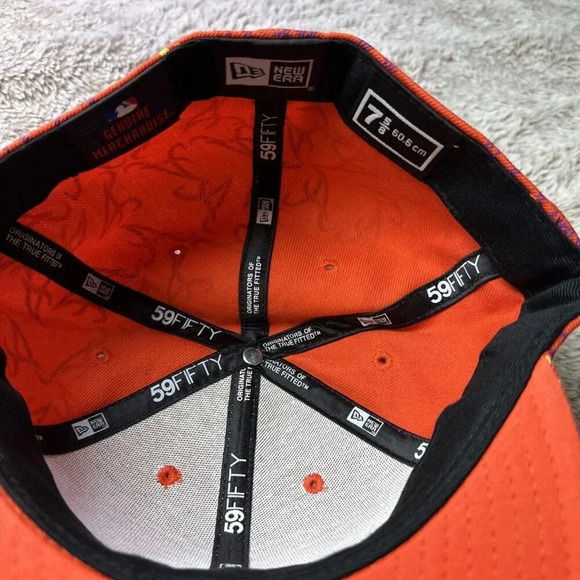 Atlanta Braves Hat New Era 59Fifty All Over Print Baseball Cap Orange 7 5/8 New - Picture 9 of 16
